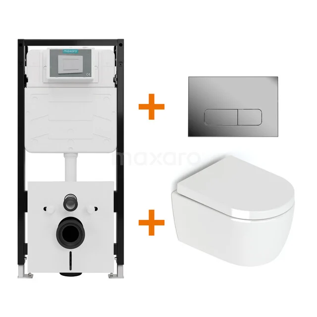 Toiletset Hoogglans wit zonder Spoelrand + Maxaro Flush Pro inbouwreservoir met geluidsisolatie TOI2096