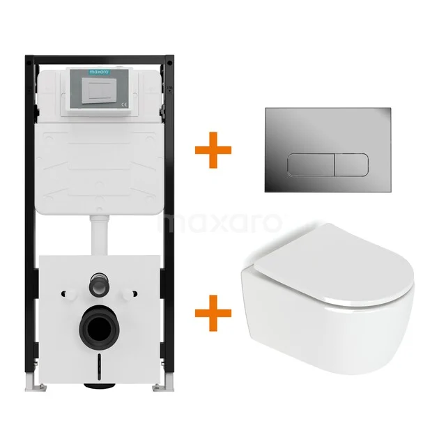 Toiletset Hoogglans wit zonder Spoelrand + Maxaro Flush Pro inbouwreservoir met geluidsisolatie TOI2097