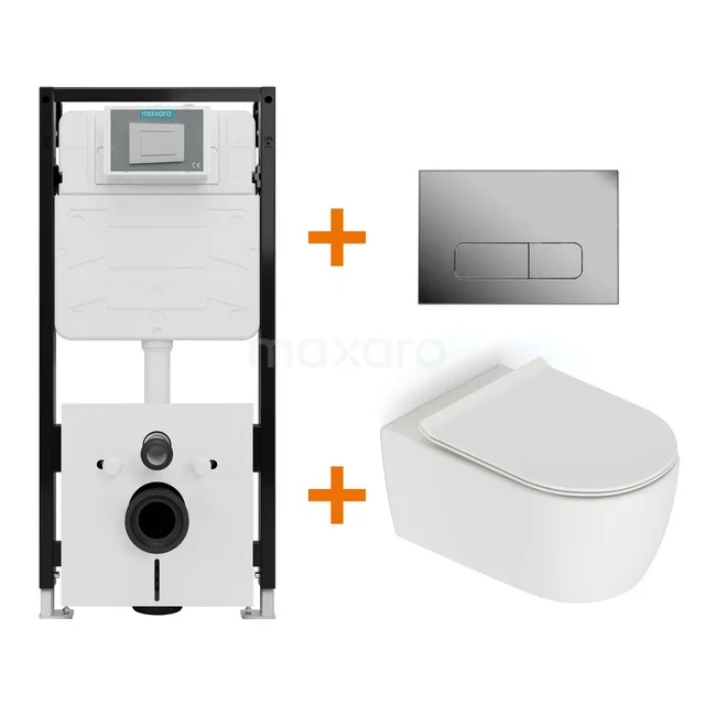 WC-Set Matt Weiß ohne Rand + Unterputzspülkasten Maxaro Flush Pro mit Schalldämmung TOI2103