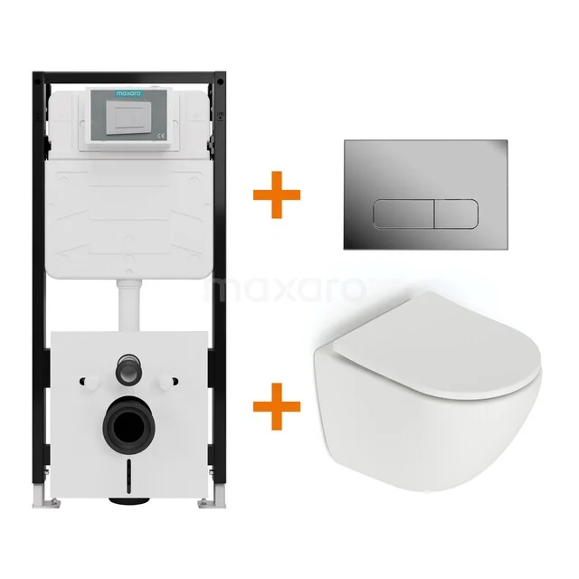 Toiletset Mat wit zonder Spoelrand + Maxaro Flush Pro inbouwreservoir met geluidsisolatie TOI2120