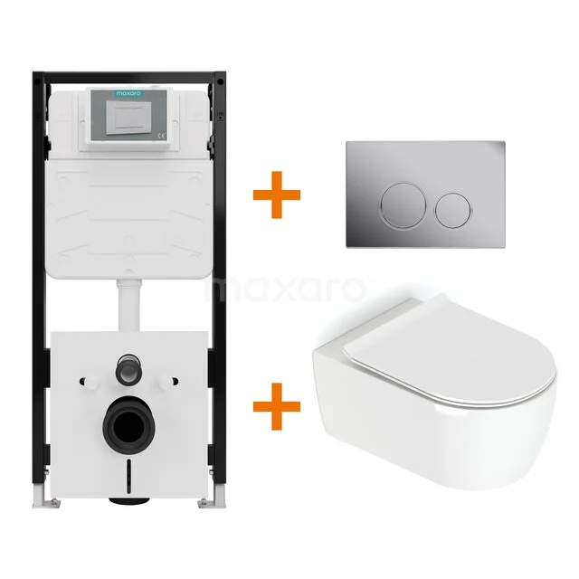 Toiletset Hoogglans wit met Spoelrand + Maxaro Flush Pro inbouwreservoir met geluidsisolatie TOI2124
