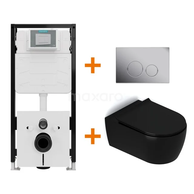 Toiletset Mat zwart met Spoelrand + Maxaro Flush Pro inbouwreservoir met geluidsisolatie TOI2140