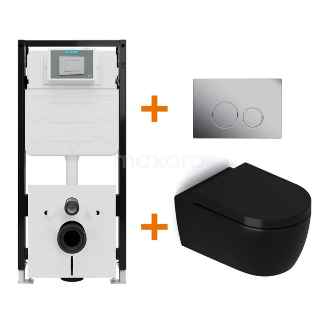 Toiletset Mat zwart zonder Spoelrand + Maxaro Flush Pro inbouwreservoir met geluidsisolatie TOI2143 Toiletset Mat zwart zonder Spoelrand + Maxaro Flush Pro inbouwreservoir met geluidsisolatie TOI2143