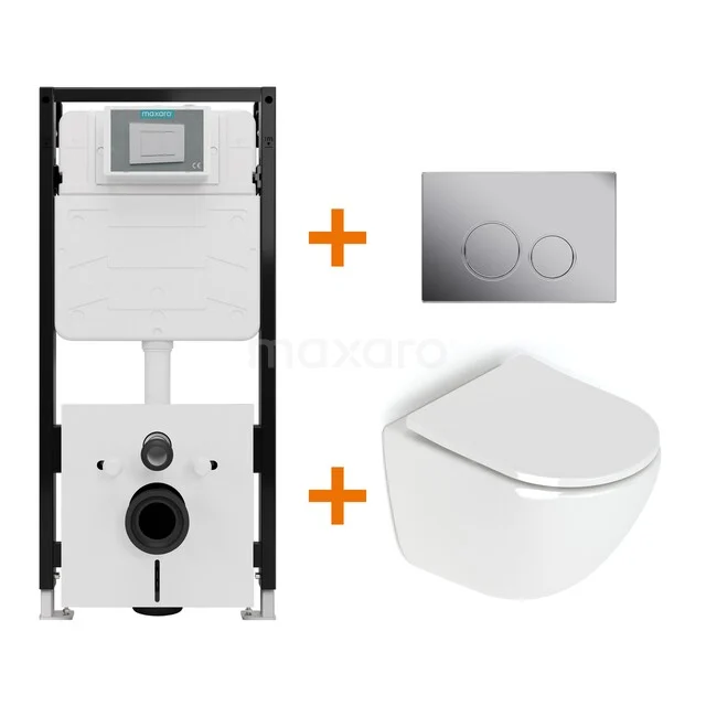 Toiletset Hoogglans wit zonder Spoelrand + Maxaro Flush Pro inbouwreservoir met geluidsisolatie TOI2151