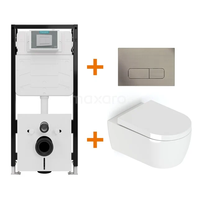 Toiletset Hoogglans wit met Spoelrand + Maxaro Flush Pro inbouwreservoir met geluidsisolatie TOI2156