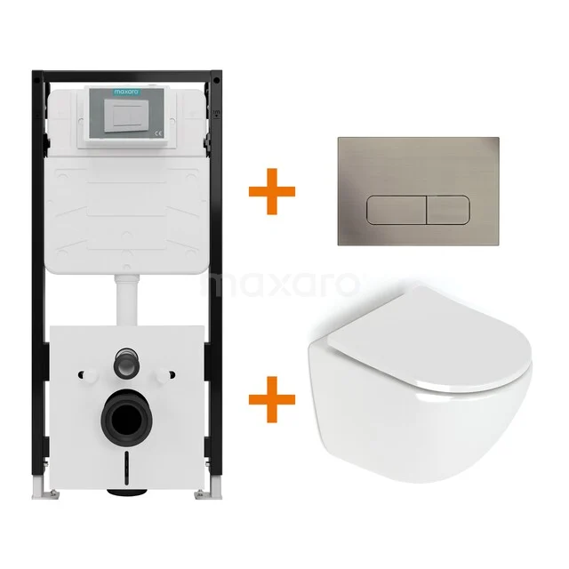 Toiletset Hoogglans wit zonder Spoelrand + Maxaro Flush Pro inbouwreservoir met geluidsisolatie TOI2184