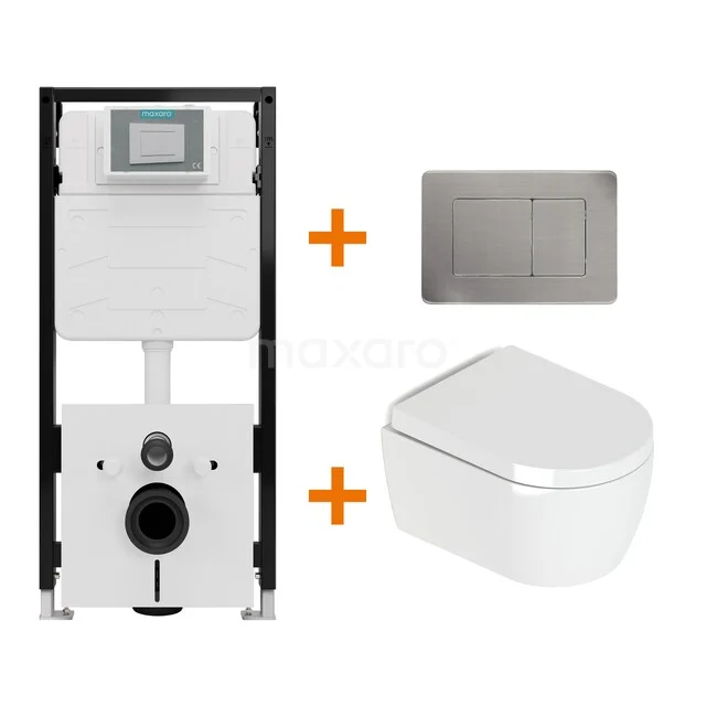 Toiletset Hoogglans wit met Spoelrand + Maxaro Flush Pro inbouwreservoir met geluidsisolatie TOI2191