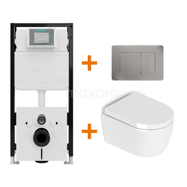 Toiletset Hoogglans wit zonder Spoelrand + Maxaro Flush Pro inbouwreservoir met geluidsisolatie TOI2195