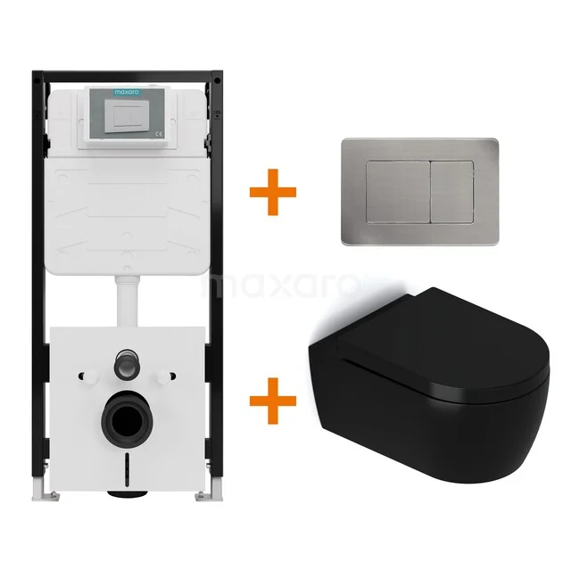 Toilet set Matte black with rim + Maxaro Flush Pro concealed cistern with sound insulation TOI2205
