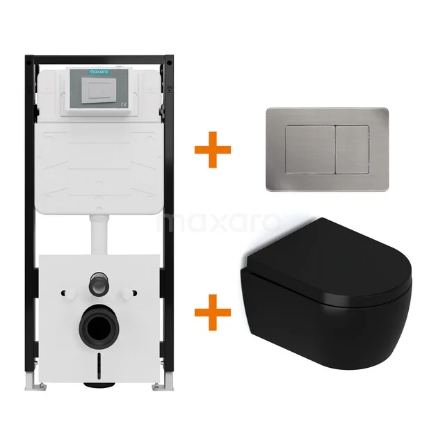 Toilet set Matte black with rim + Maxaro Flush Pro concealed cistern with sound insulation TOI2207 Toilet set Matte black with rim + Maxaro Flush Pro concealed cistern with sound insulation TOI2207
