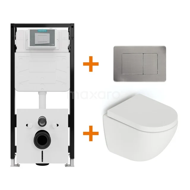 Toiletset Mat wit zonder Spoelrand + Maxaro Flush Pro inbouwreservoir met geluidsisolatie TOI2218