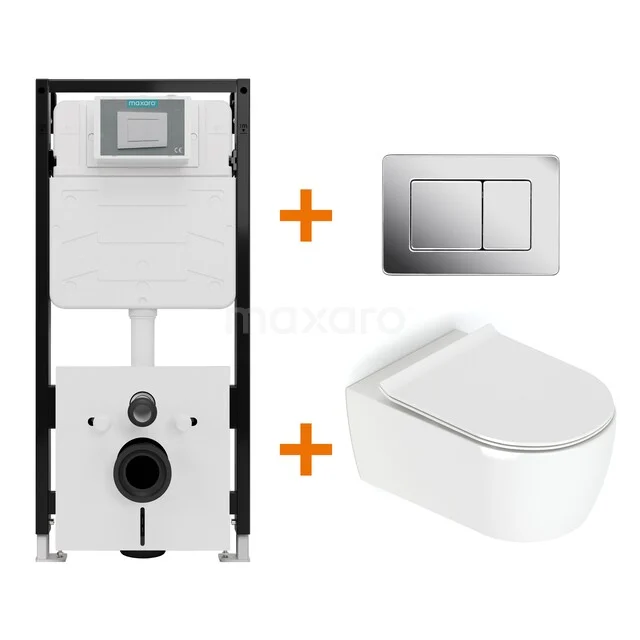 Toiletset Hoogglans wit met Spoelrand + Maxaro Flush Pro inbouwreservoir met geluidsisolatie TOI2223