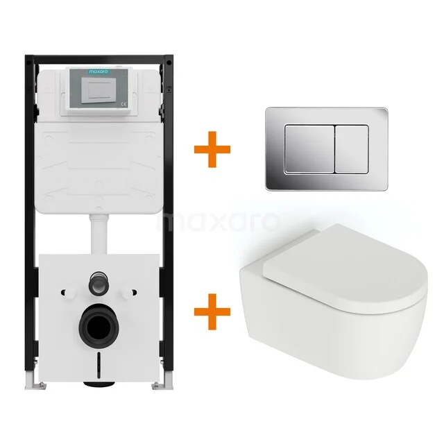 Toiletset Mat wit zonder Spoelrand + Maxaro Flush Pro inbouwreservoir met geluidsisolatie TOI2234 Toiletset Mat wit zonder Spoelrand + Maxaro Flush Pro inbouwreservoir met geluidsisolatie TOI2234