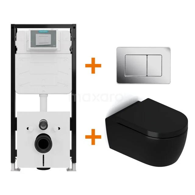 WC-Set Matt Schwarz ohne Rand + Unterputzspülkasten Maxaro Flush Pro mit Schalldämmung TOI2242