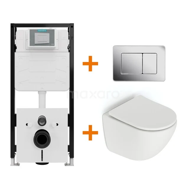 Toiletset Mat wit zonder Spoelrand + Maxaro Flush Pro inbouwreservoir met geluidsisolatie TOI2252