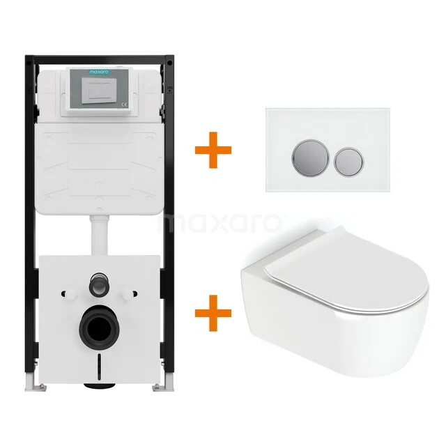 Toiletset Hoogglans wit met Spoelrand + Maxaro Flush Pro inbouwreservoir met geluidsisolatie TOI2256