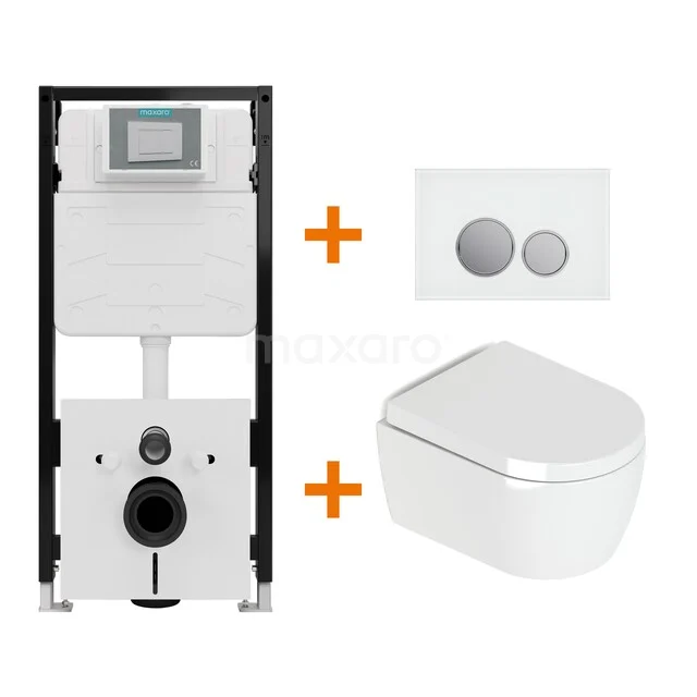 Toiletset Hoogglans wit met Spoelrand + Maxaro Flush Pro inbouwreservoir met geluidsisolatie TOI2257