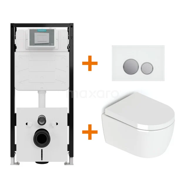 Toiletset Hoogglans wit zonder Spoelrand + Maxaro Flush Pro inbouwreservoir met geluidsisolatie TOI2261