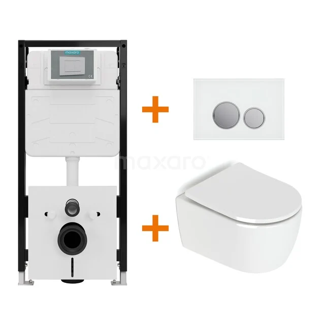 Toiletset Hoogglans wit zonder Spoelrand + Maxaro Flush Pro inbouwreservoir met geluidsisolatie TOI2262