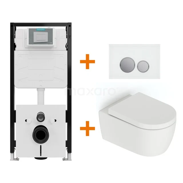 WC-Set Matt Weiß ohne Rand + Unterputzspülkasten Maxaro Flush Pro mit Schalldämmung TOI2267
