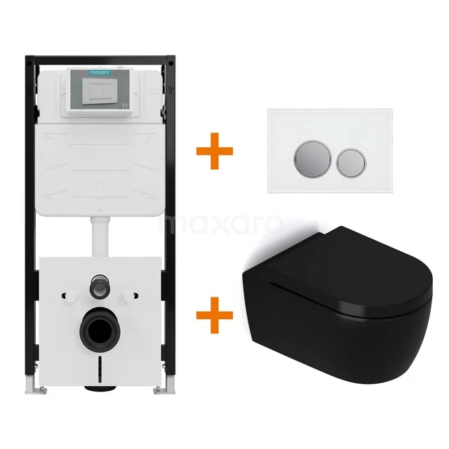 Toilet sets Matte black without rim + Maxaro Flush Pro concealed cistern with sound insulation TOI2275