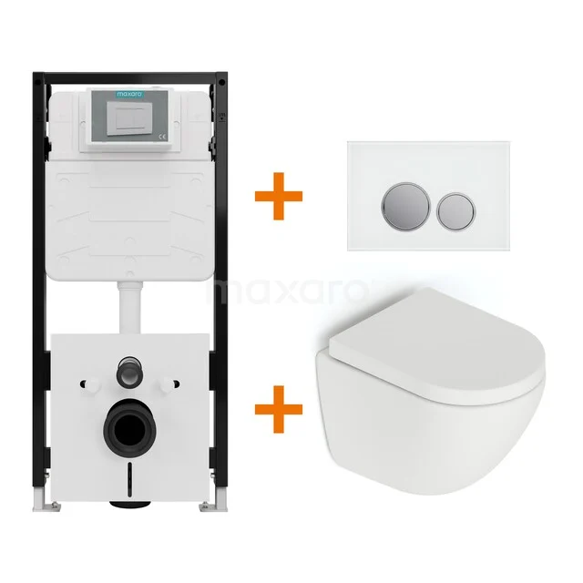 Toiletset Mat wit zonder Spoelrand + Maxaro Flush Pro inbouwreservoir met geluidsisolatie TOI2284