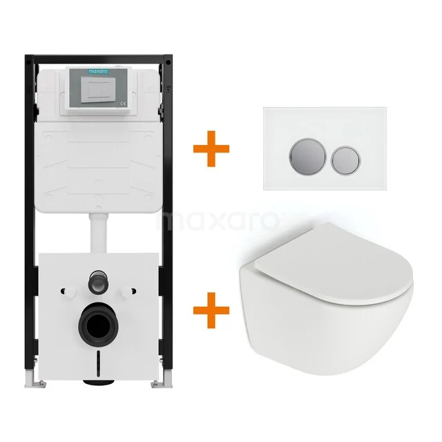 Toiletset Mat wit zonder Spoelrand + Maxaro Flush Pro inbouwreservoir met geluidsisolatie TOI2285