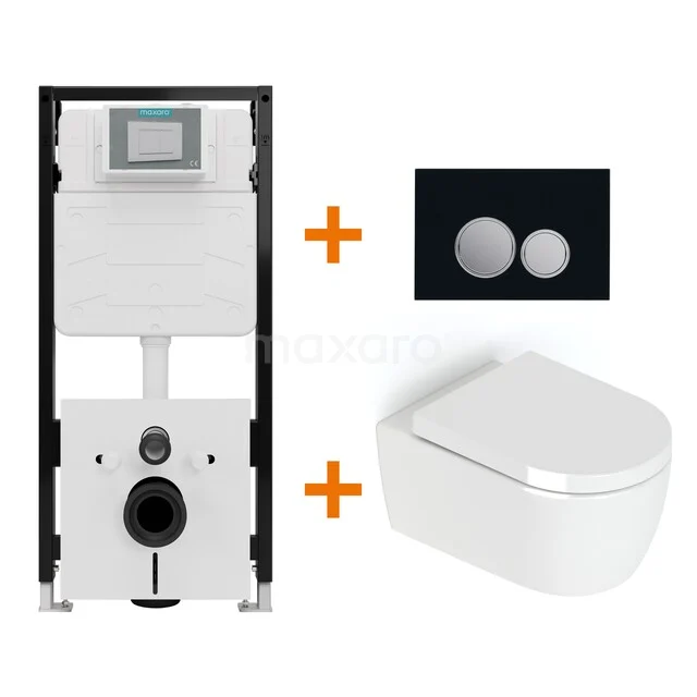 Toiletset Hoogglans wit zonder Spoelrand + Maxaro Flush Pro inbouwreservoir met geluidsisolatie TOI2292