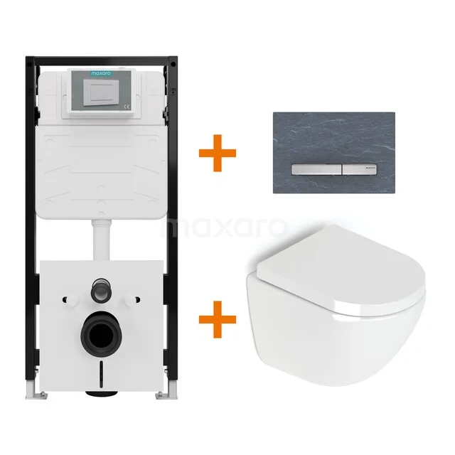 Toiletset Hoogglans wit zonder Spoelrand + Maxaro Flush Pro inbouwreservoir met geluidsisolatie TOI2381