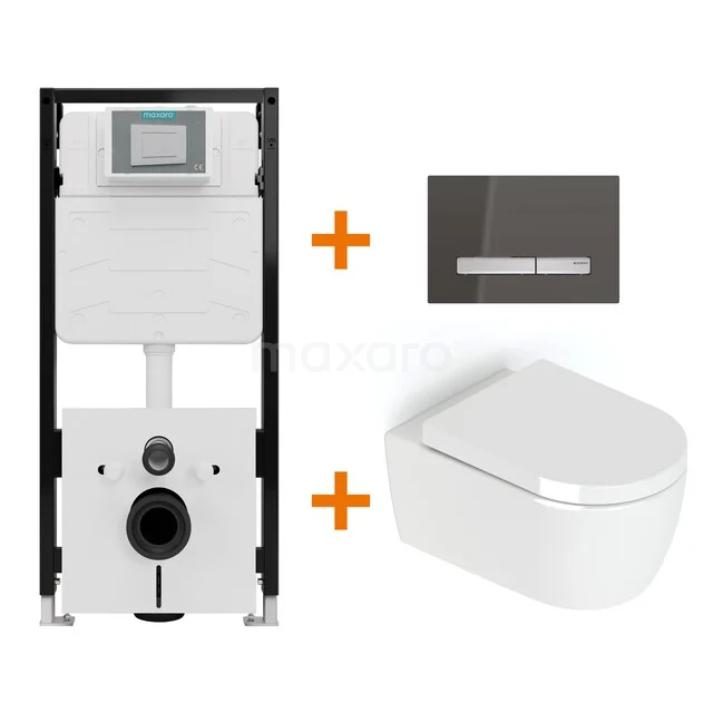 Toiletset Hoogglans wit zonder Spoelrand + Maxaro Flush Pro inbouwreservoir met geluidsisolatie TOI2424