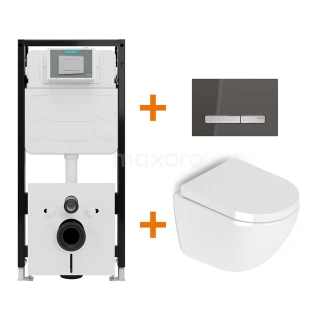 Toiletset Hoogglans wit zonder Spoelrand + Maxaro Flush Pro inbouwreservoir met geluidsisolatie TOI2447