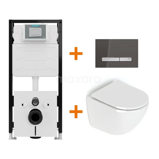 Toiletset Hoogglans wit zonder Spoelrand + Maxaro Flush Pro inbouwreservoir met geluidsisolatie TOI2448