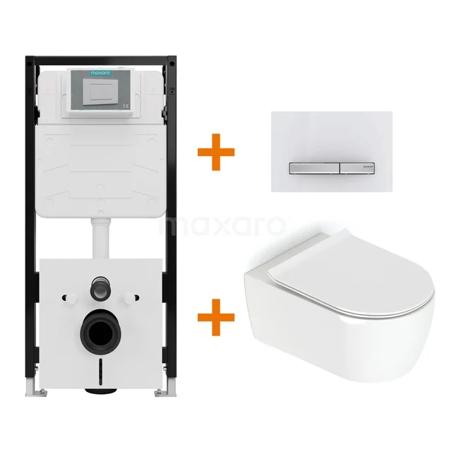 Toiletset Hoogglans wit met Spoelrand + Maxaro Flush Pro inbouwreservoir met geluidsisolatie TOI2454