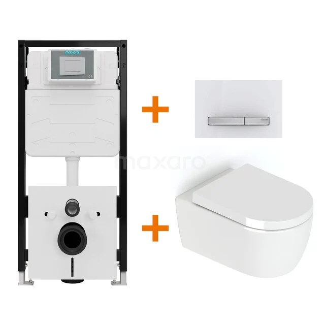 Toiletset Hoogglans wit zonder Spoelrand + Maxaro Flush Pro inbouwreservoir met geluidsisolatie TOI2457