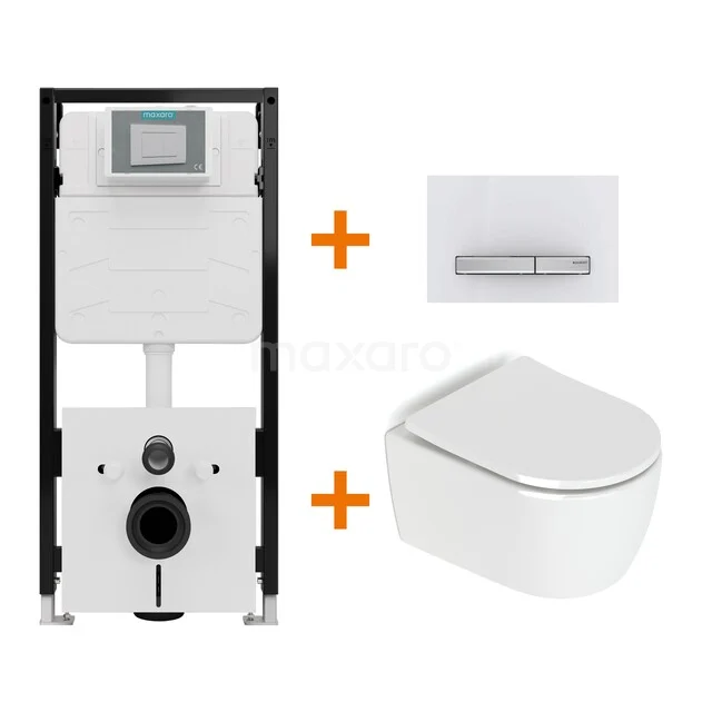 Toiletset Hoogglans wit zonder Spoelrand + Maxaro Flush Pro inbouwreservoir met geluidsisolatie TOI2460