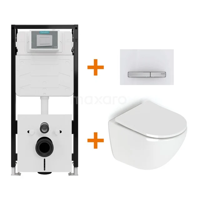 Toiletset Hoogglans wit zonder Spoelrand + Maxaro Flush Pro inbouwreservoir met geluidsisolatie TOI2481