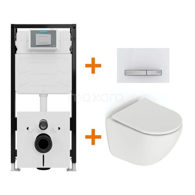 Toiletset Mat wit zonder Spoelrand + Maxaro Flush Pro inbouwreservoir met geluidsisolatie TOI2483