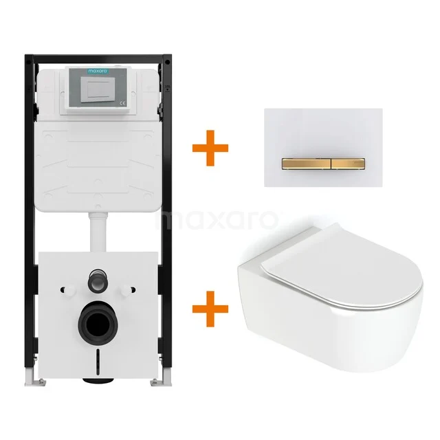 Toiletset Hoogglans wit met Spoelrand + Maxaro Flush Pro inbouwreservoir met geluidsisolatie TOI2487