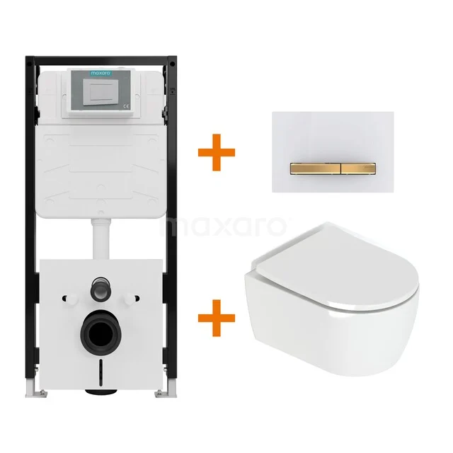 Toiletset Hoogglans wit met Spoelrand + Maxaro Flush Pro inbouwreservoir met geluidsisolatie TOI2489