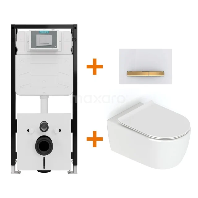 Toiletset Hoogglans wit zonder Spoelrand + Maxaro Flush Pro inbouwreservoir met geluidsisolatie TOI2491