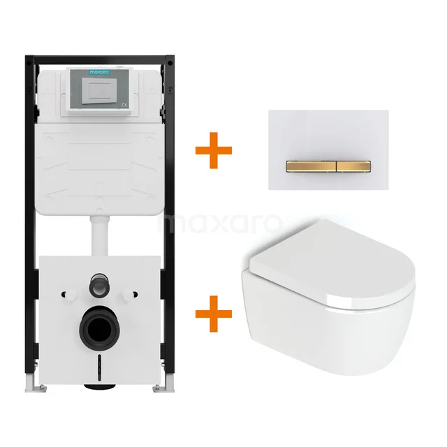 Toiletset Hoogglans wit zonder Spoelrand + Maxaro Flush Pro inbouwreservoir met geluidsisolatie TOI2492