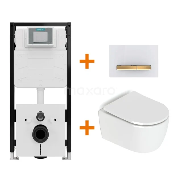 Toiletset Hoogglans wit zonder Spoelrand + Maxaro Flush Pro inbouwreservoir met geluidsisolatie TOI2493