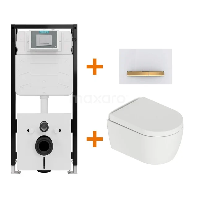 Toiletset Mat wit met Spoelrand + Maxaro Flush Pro inbouwreservoir met geluidsisolatie TOI2496 Toiletset Mat wit met Spoelrand + Maxaro Flush Pro inbouwreservoir met geluidsisolatie TOI2496