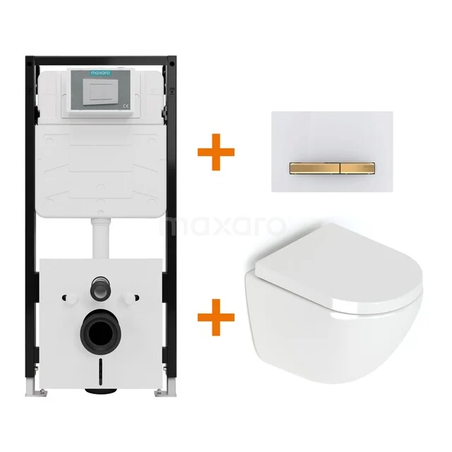 Toiletset Hoogglans wit zonder Spoelrand + Maxaro Flush Pro inbouwreservoir met geluidsisolatie TOI2513