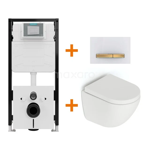 Toiletset Mat wit zonder Spoelrand + Maxaro Flush Pro inbouwreservoir met geluidsisolatie TOI2515