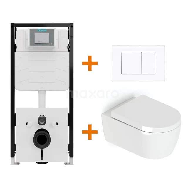 Toiletset Hoogglans wit met Spoelrand + Maxaro Flush Slim Pro inbouwreservoir met geluidsisolatie TOI2519