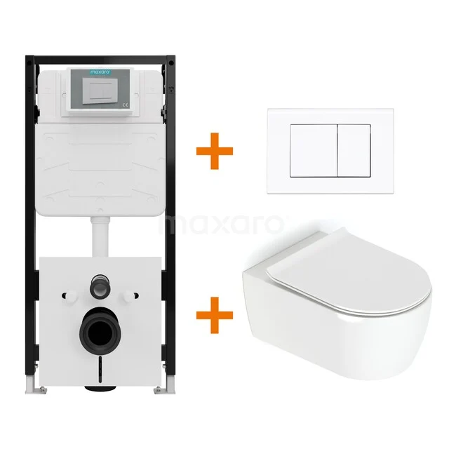 Toiletset Hoogglans wit met Spoelrand + Maxaro Flush Slim Pro inbouwreservoir met geluidsisolatie TOI2520