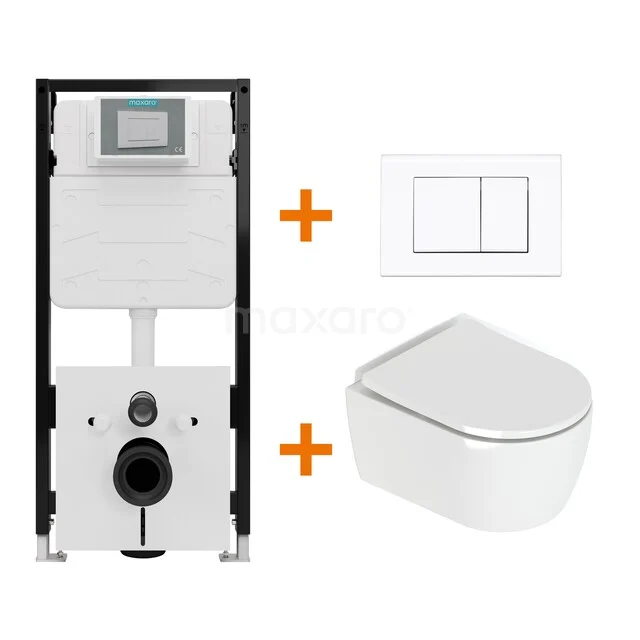 Toiletset Hoogglans wit met Spoelrand + Maxaro Flush Slim Pro inbouwreservoir met geluidsisolatie TOI2522