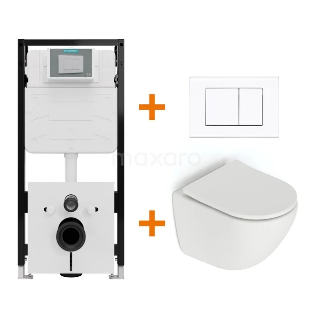 Toiletset Mat wit zonder Spoelrand + Maxaro Flush Slim Pro inbouwreservoir met geluidsisolatie TOI2549