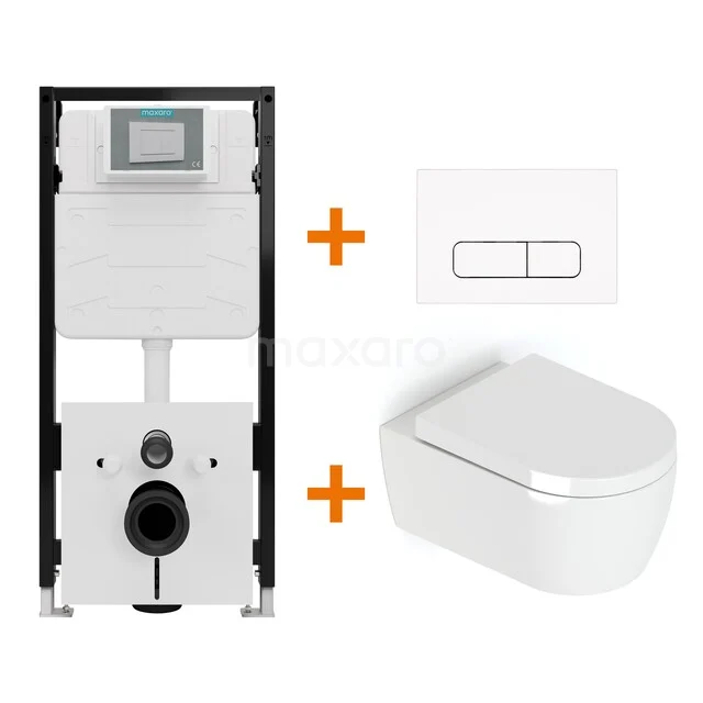 Toiletset Hoogglans wit met Spoelrand + Maxaro Flush Slim Pro inbouwreservoir met geluidsisolatie TOI2552